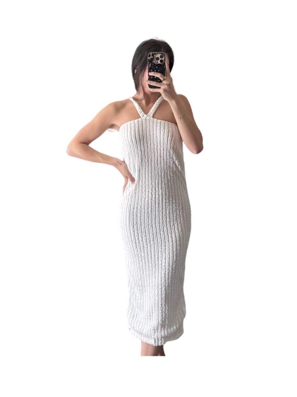 12th Tribe White Knit Halter Ribbed Midi Dress